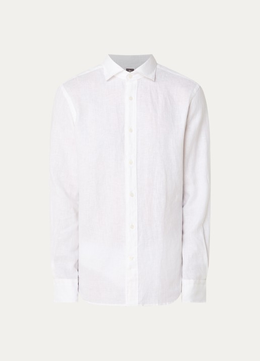 Boggi Milano Regular fit overhemd van linnen  - voorkant 3 wit
