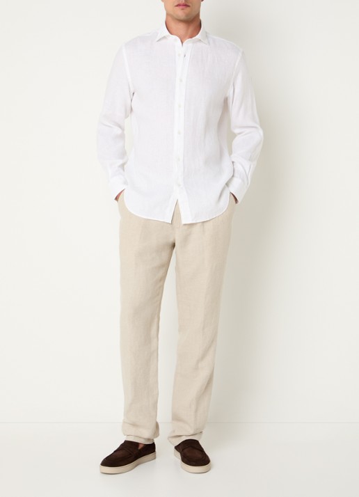 Boggi Milano Regular fit overhemd van linnen  - voorkant 4 wit