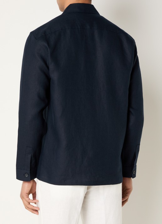 Boggi Milano Regular fit overshirt van linnen met borstzakken - achterkant donkerblauw