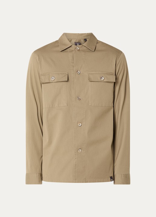 Boggi Milano Regular fit overshirt van linnen met borstzakken - voorkant khaki