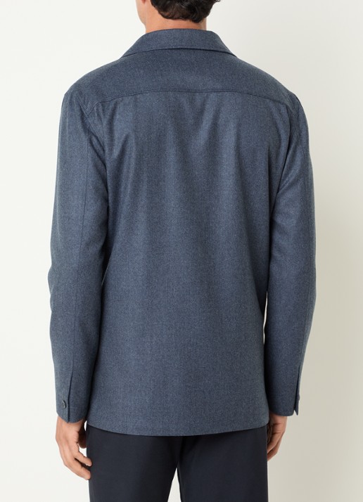Boggi Milano Regular fit overshirt van wol met borstzak - achterkant 2 staalblauw