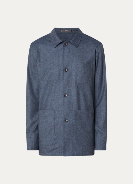 Boggi Milano Regular fit overshirt van wol met borstzak - voorkant 3 staalblauw