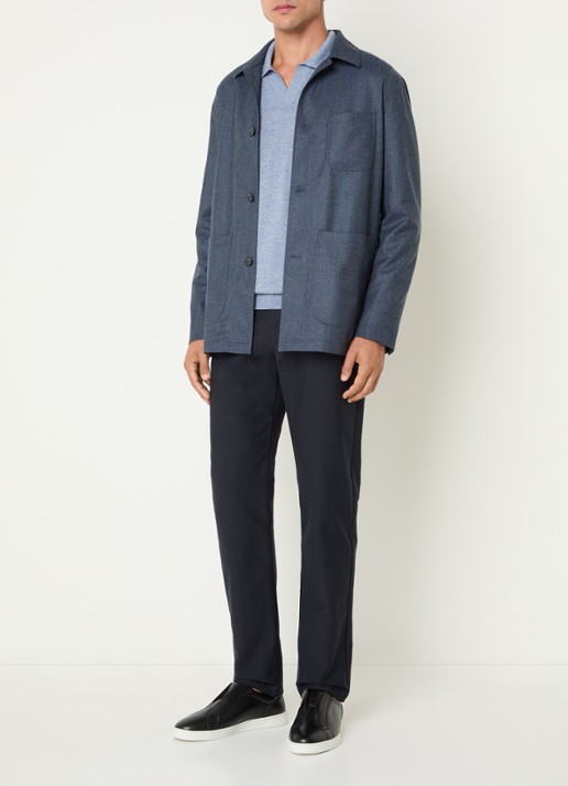 Boggi Milano Regular fit overshirt van wol met borstzak - voorkant 4 staalblauw
