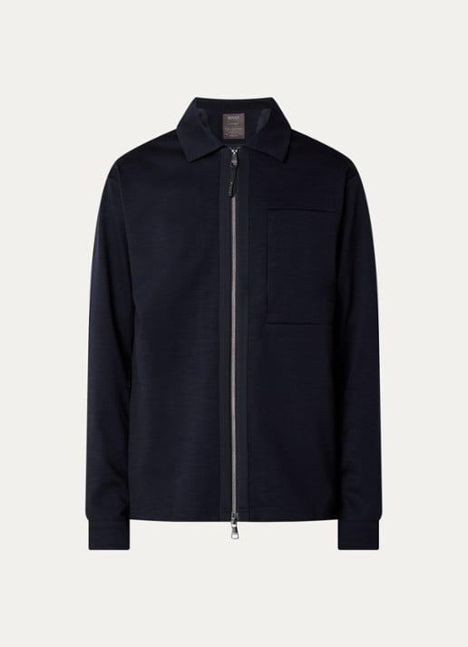Boggi Milano Regular fit overshirt van wol - voorkant 3 donkerblauw