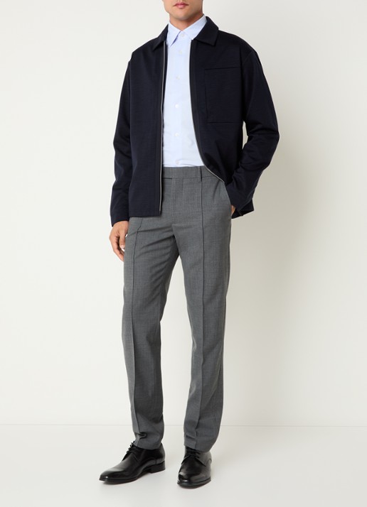 Boggi Milano Regular fit overshirt van wol - voorkant 4 donkerblauw