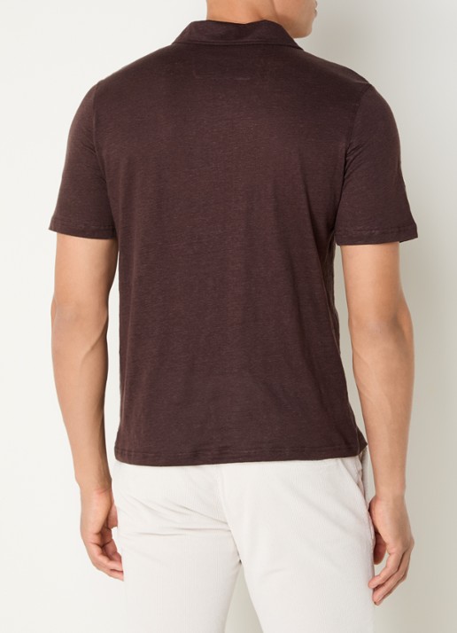 Boggi Milano Regular fit polo in linnenblend met stretch - achterkant donkerbruin
