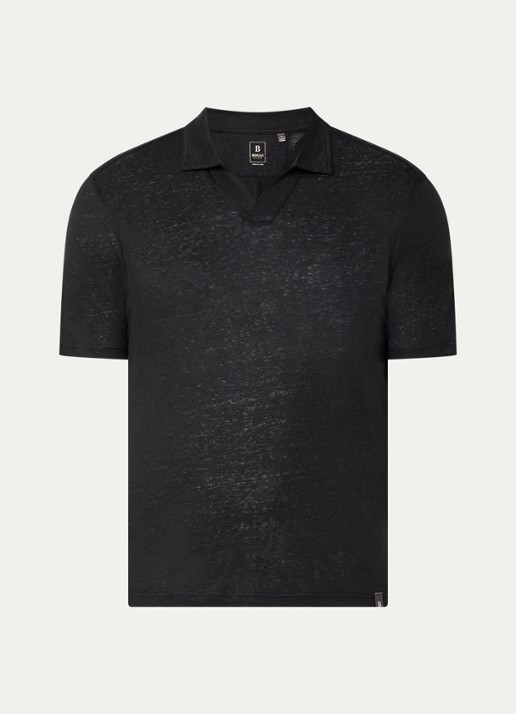 Boggi Milano Regular fit polo in linnenblend - voorkant 3 zwart
