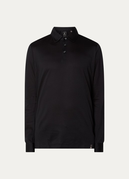 Boggi Milano Regular fit polo met lange mouw - voorkant 2 zwart