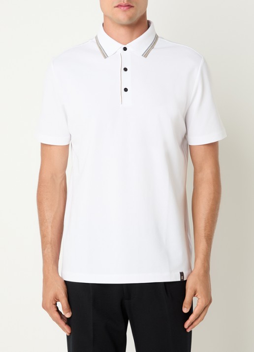 Boggi Milano Regular fit polo met stretch - detail wit