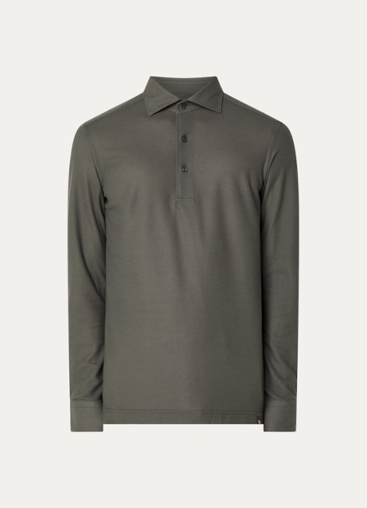 Boggi Milano Regular fit polo van piqué katoen - voorkant 2 legergroen