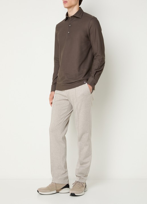 Boggi Milano Regular fit polo van piqué katoen - voorkant 3 donkerbruin
