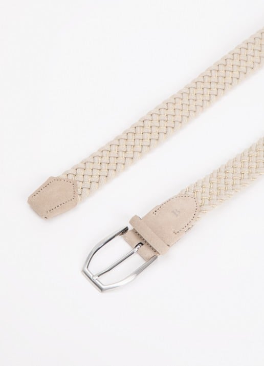 Boggi Milano Riem in wolblend met suède details - detail beige