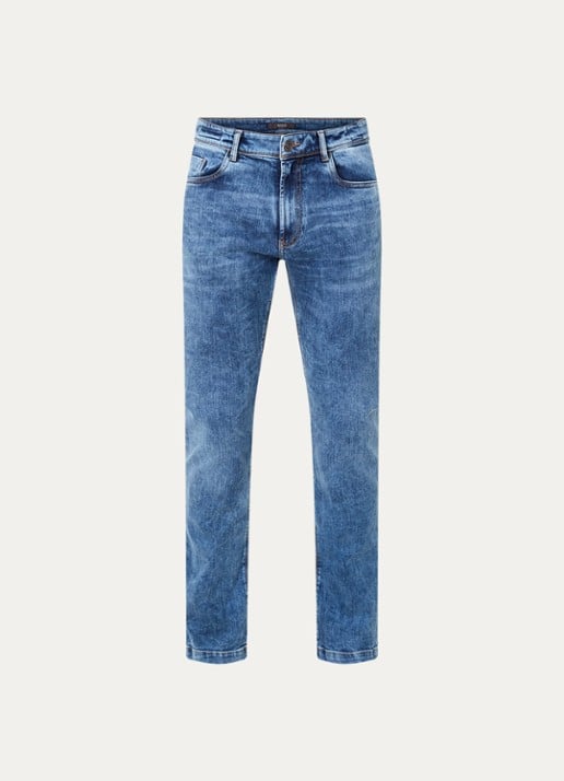 Boggi Milano Slim fit jeans met medium wassing - voorkant indigo