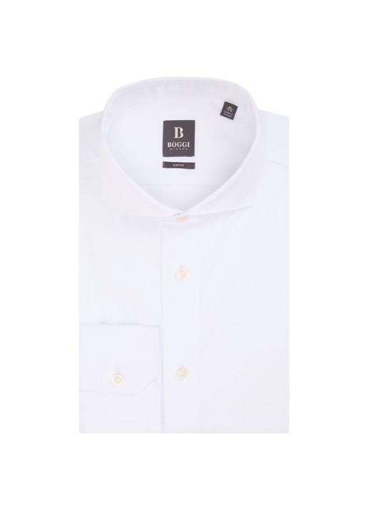 Boggi Milano Slim fit overhemd met cut away kraag - voorkant 4 wit