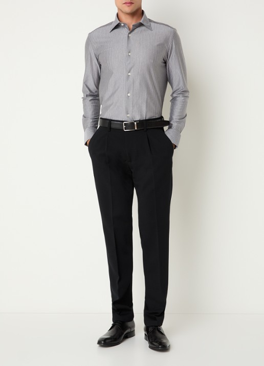 Boggi Milano Slim fit pantalon in wolblend met steekzakken - voorkant 2 zwart