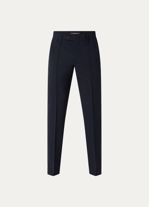 Boggi Milano Slim fit pantalon in wolblend met steekzakken - voorkant 2 donkerblauw