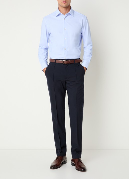 Boggi Milano Slim fit pantalon in wolblend met steekzakken - voorkant 3 donkerblauw