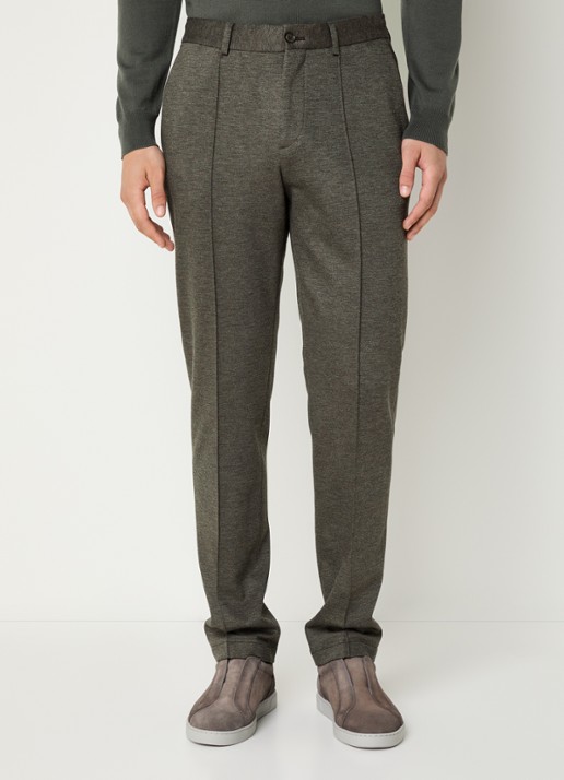 Boggi Milano Slim fit pantalon van jersey met gemêleerd dessin - detail bruin