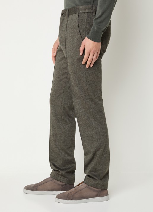 Boggi Milano Slim fit pantalon van jersey met gemêleerd dessin - detail 2 bruin