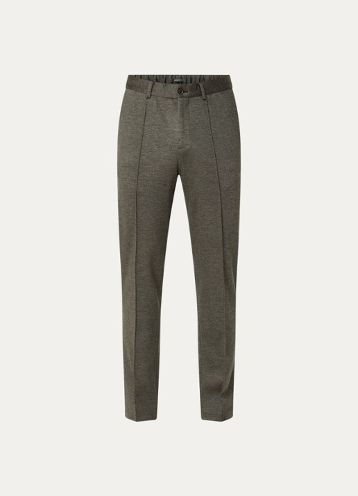 Boggi Milano Slim fit pantalon van jersey met gemêleerd dessin - voorkant 3 bruin