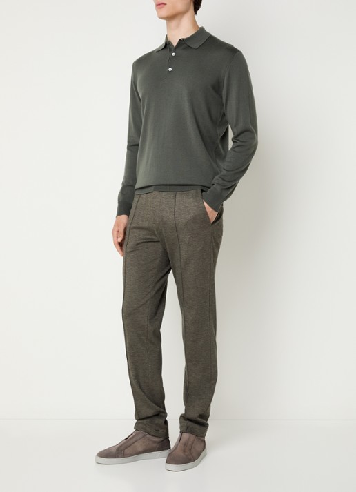 Boggi Milano Slim fit pantalon van jersey met gemêleerd dessin - voorkant 4 bruin