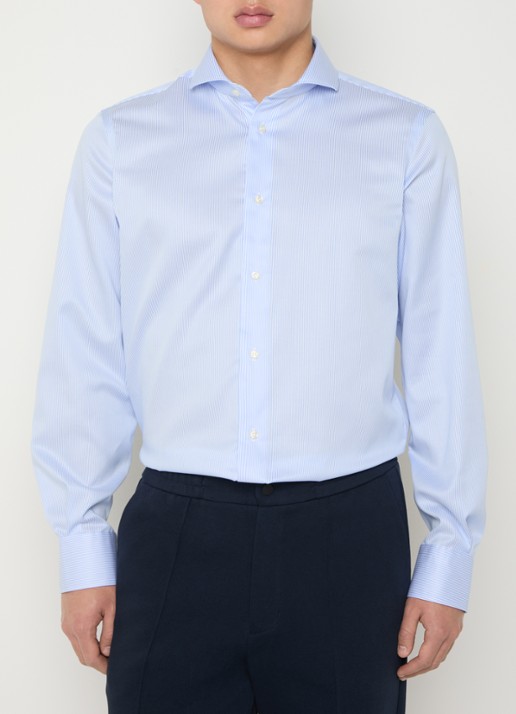 Boggi Milano Slim fit strijkvrij overhemd met streepprint - detail 2 lichtblauw