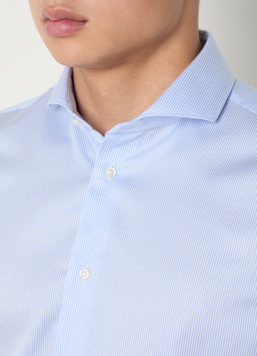 Boggi Milano Slim fit strijkvrij overhemd met streepprint - detail 3 lichtblauw