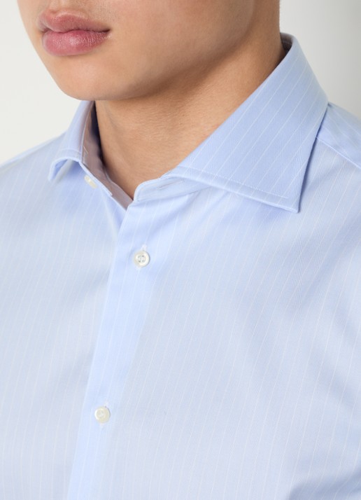 Boggi Milano Slim fit strijkvrij overhemd met streepprint - detail 5 lichtblauw