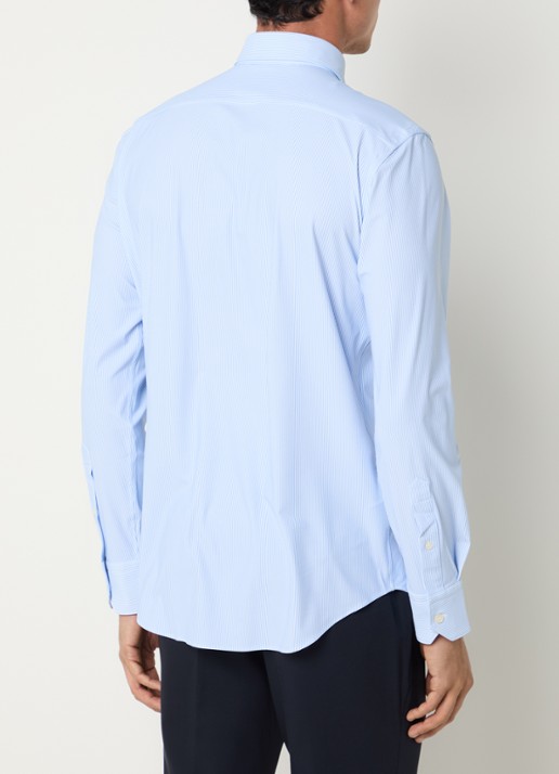 Boggi Milano Slim fit strijkvrij overhemd met wide spread kraag en streepdessin - achterkant 3 lichtblauw