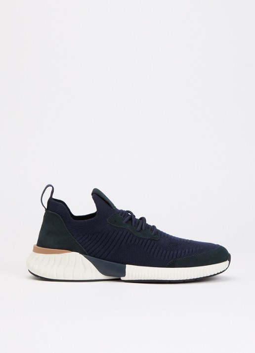 Boggi Milano Sneaker in wolblend met suède details - voorkant 4 donkerblauw