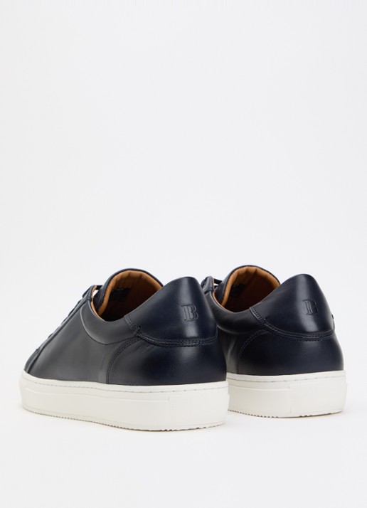 Boggi Milano Sneaker van leer met logo - achterkant 2 donkerblauw