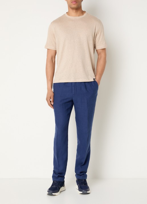 Boggi Milano Straight fit chino van linnen met steekzakken - voorkant 3 royalblauw