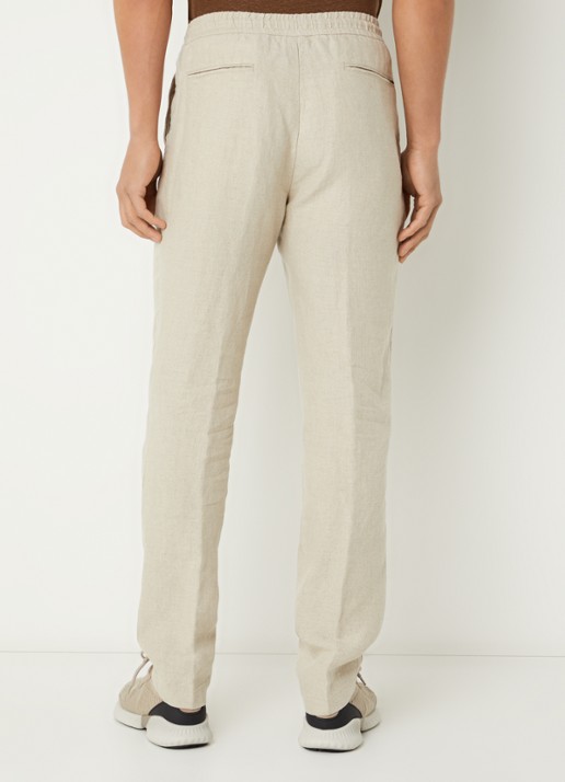Boggi Milano Straight fit chino van linnen met steekzakken - achterkant creme