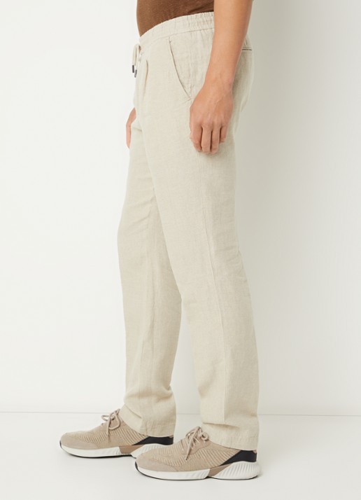 Boggi Milano Straight fit chino van linnen met steekzakken - detail 5 creme
