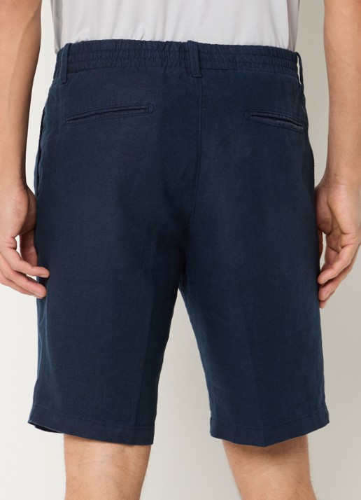 Boggi Milano Straight fit korte broek van linnen met steekzakken - achterkant 2 donkerblauw