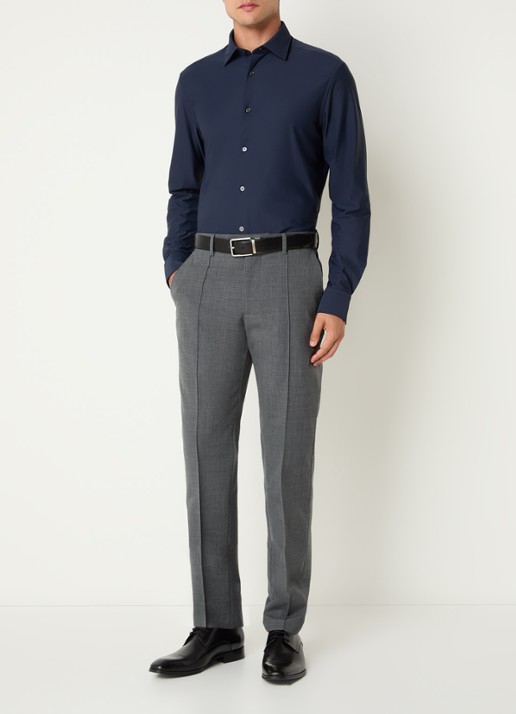 Boggi Milano Strijkvrij regular fit overhemd met stretch - voorkant 2 donkerblauw