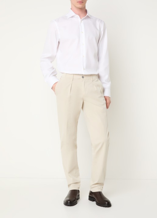 Boggi Milano Strijkvrij slim fit overhemd met widespread kraag - voorkant 2 wit