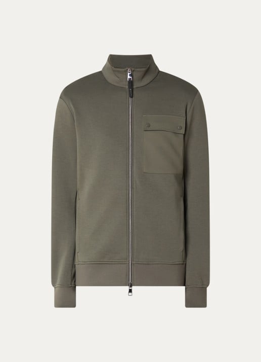 Boggi Milano Sweatvest met borstzak - voorkant bronsgroen