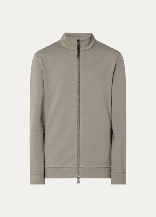 Boggi Milano sweatvest met opstaande kraag en steekzakken - voorkant 3 donkerbeige