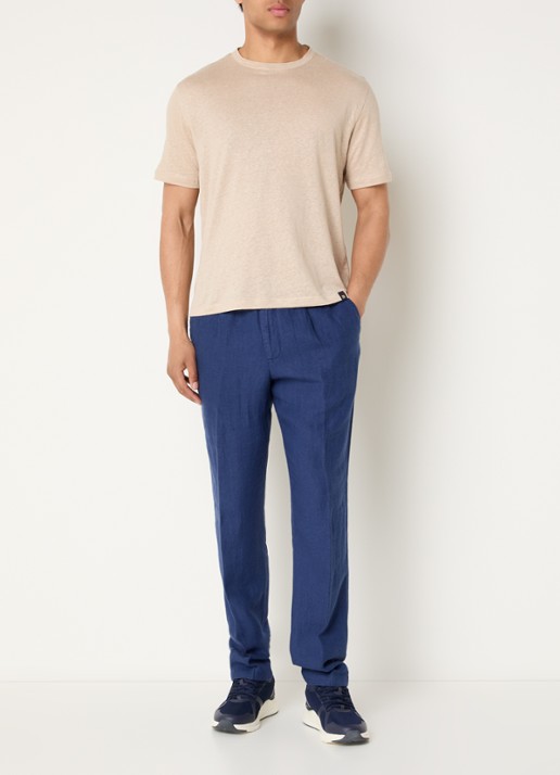 Boggi Milano T-shirt in linnenblend met ronde hals - voorkant 4 beige