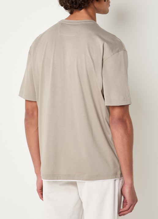 Boggi Milano T-shirt met ronde hals - achterkant 4 donkerbeige