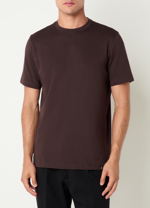 Boggi Milano T-shirt met stretch - detail 4 donkerbruin