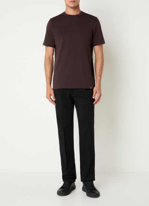 Boggi Milano T-shirt met stretch - voorkant 2 donkerbruin