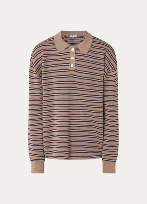 Boii Studios Adanne polo met streepprint - voorkant beige