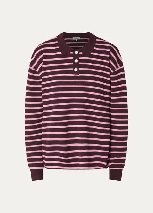 Boii Studios Adanne polo met streepprint - voorkant aubergine