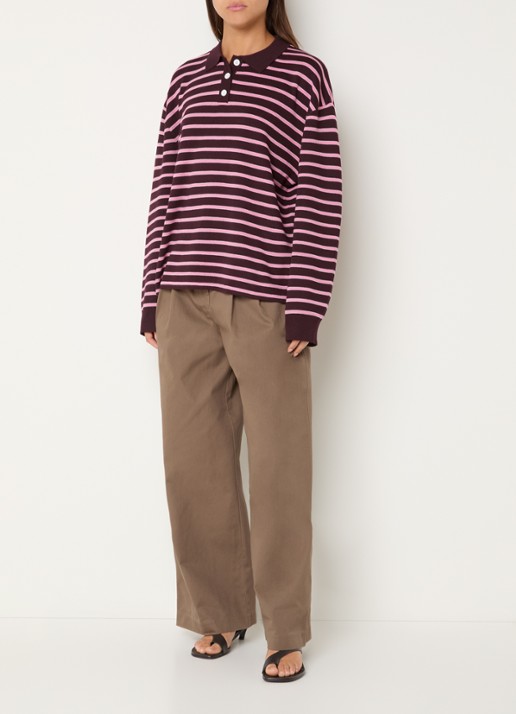 Boii Studios Adanne polo met streepprint - voorkant 2 aubergine