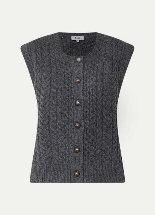 Boii Studios Alice kabelgebreide gilet in wolblend - voorkant 2 grijs