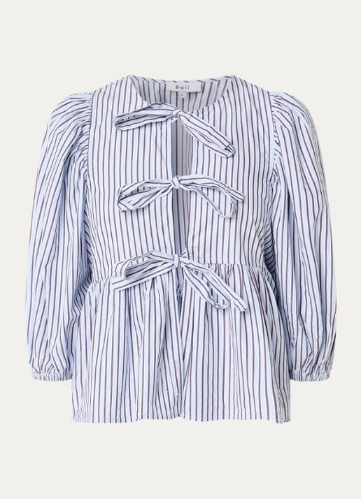 Boii Studios Blouse met cut-out detail en streepprint - voorkant 3 blauwgrijs