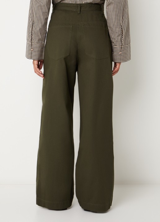 Boii Studios Julie high waist wide fit broek met steekzakken - achterkant 2 bronsgroen