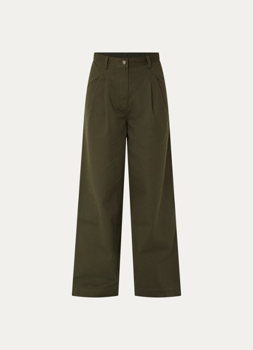 Boii Studios Julie high waist wide fit broek met steekzakken - voorkant 3 bronsgroen